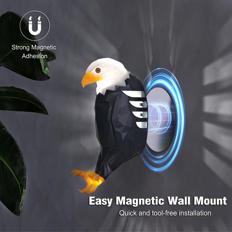 Home Supplies- Home Decor-Magnetic Wall Mounted Eagle Night Light with Remote Control, Battery Operated and Removable Charging, Perfect for Bedroom, Living Room, and Hallway